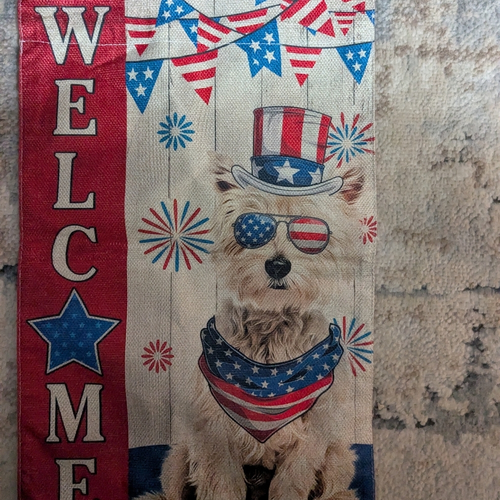 Patriotic Dog Welcome Garden Flag
